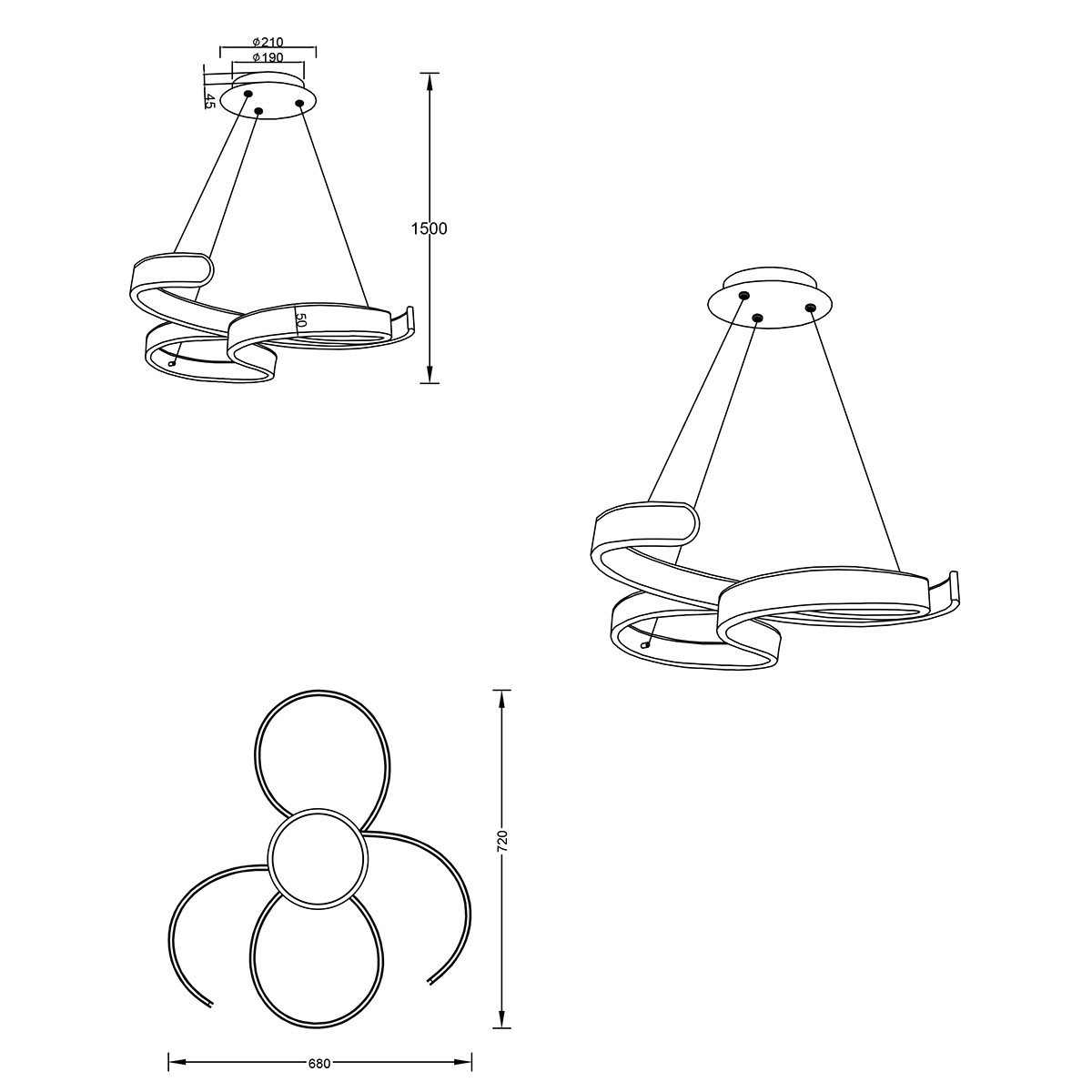 Suspension LED - Luminaire Suspendu - Trion Frinco - 52W - Blanc Chaud 3000K - Dimmable - Rond - Mat Gris - Aluminium