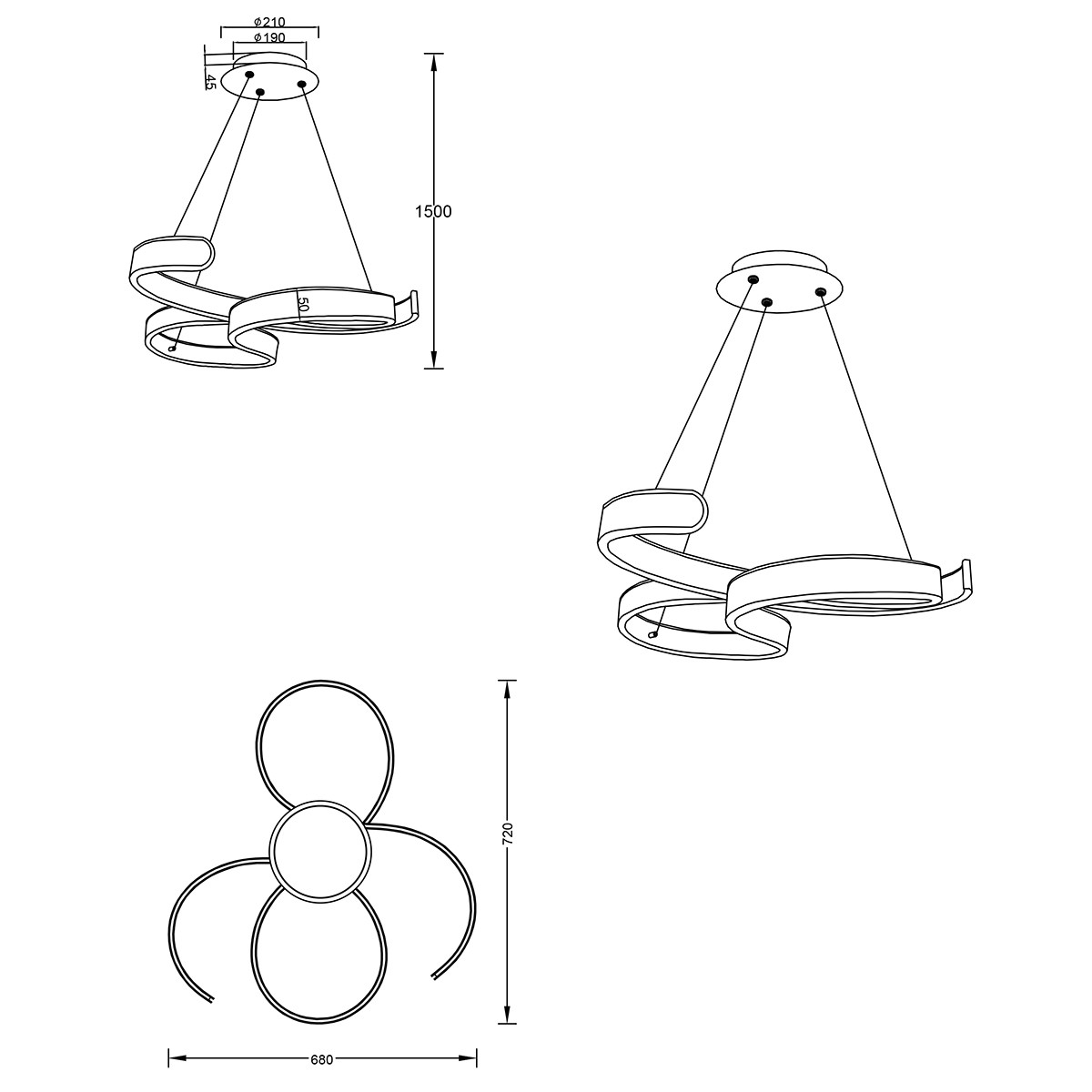 Suspension LED - Luminaire Suspendu - Trion Frinco - 52W - Blanc Chaud 3000K - Dimmable - Rond - Mat Blanc - Aluminium