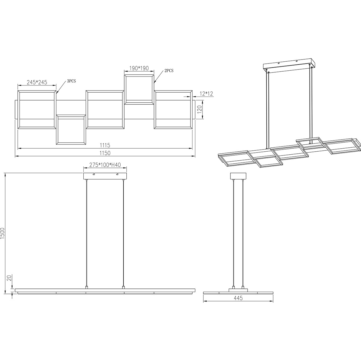 Suspension LED - Luminaire Suspendu - Trion Harla - 42W - Blanc Chaud 3000K - Dimmable - Rond - Mat Noir - Aluminium