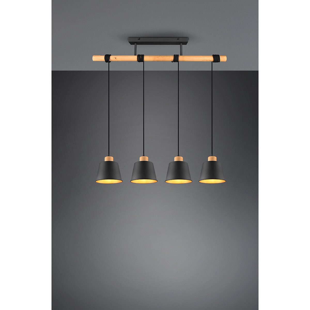 Suspension LED - Luminaire Suspendu - Trion Hittal - Douille E27 - 4-lumières - Rectangle - Mat Noir - Aluminium