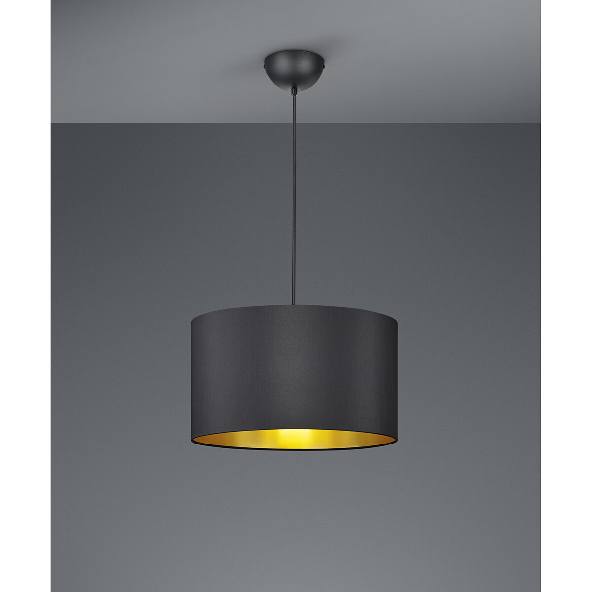 Suspension LED - Luminaire Suspendu - Trion Hostons - Douille E27 - Rond - Mat Noir - Textile