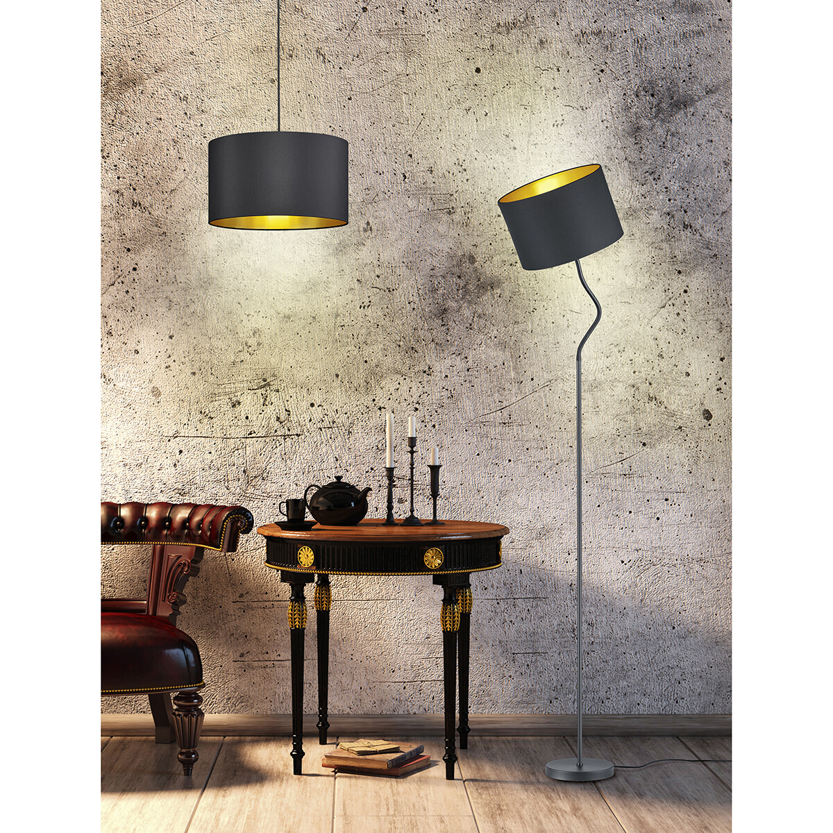 Suspension LED - Luminaire Suspendu - Trion Hostons - Douille E27 - Rond - Mat Noir - Textile