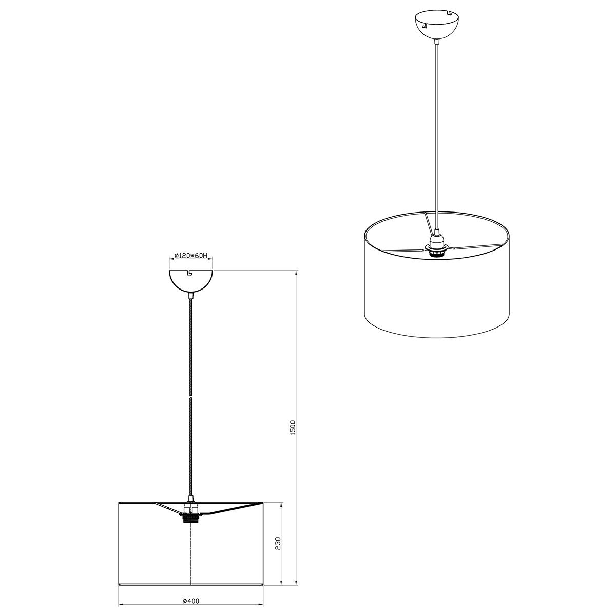 Suspension LED - Luminaire Suspendu - Trion Hostons - Douille E27 - Rond - Mat Noir - Textile