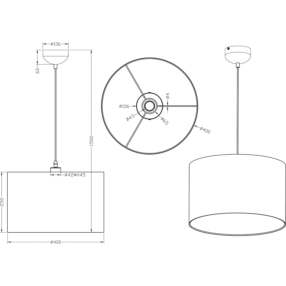 Suspension LED - Luminaire Suspendu - Trion Hotia - Douille E27 - 1-lumière - Rond - Mat Gris - Aluminium