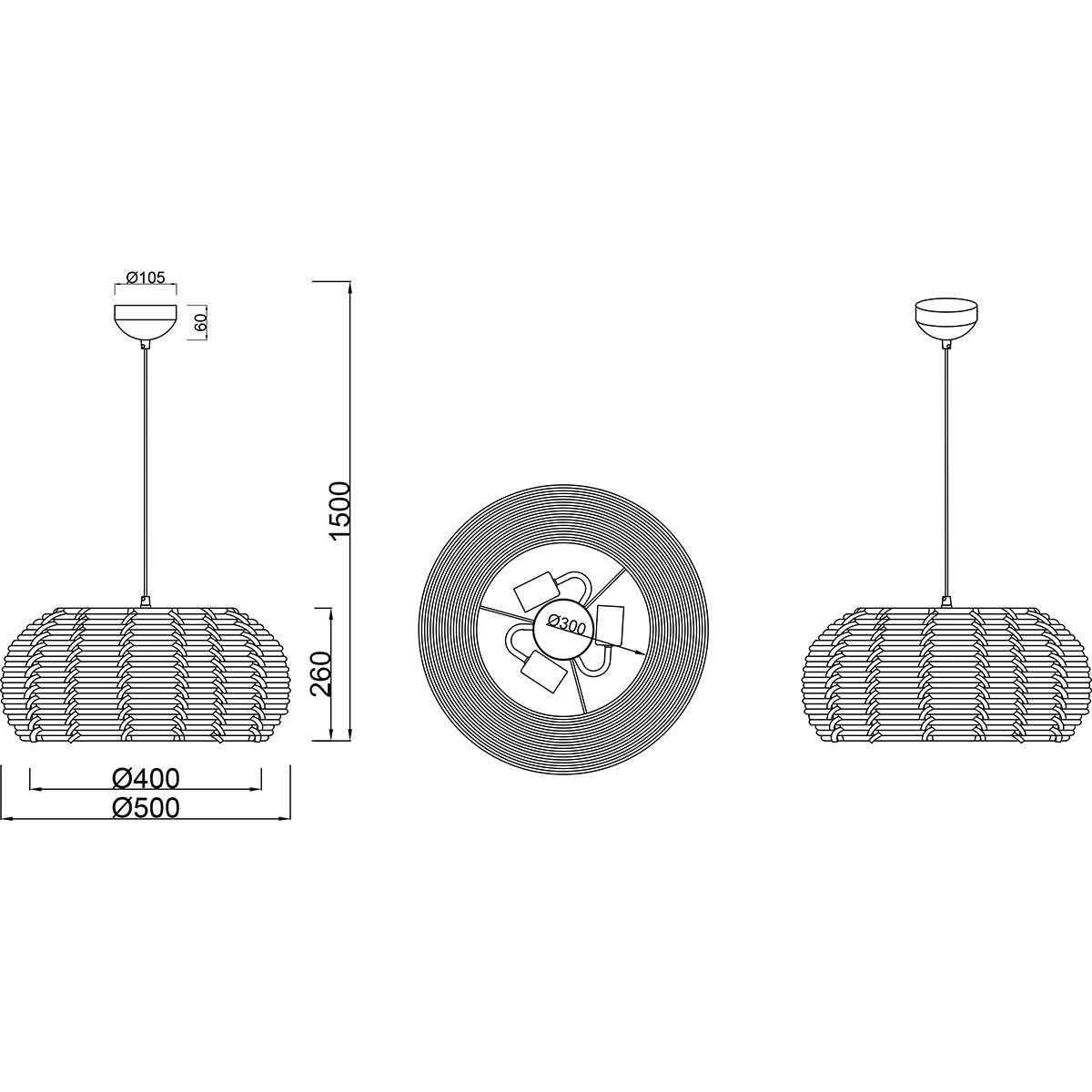 Suspension LED - Luminaire Suspendu - Trion Irene - Douille E27 - 3-lumières - Rond - Brun - Bois