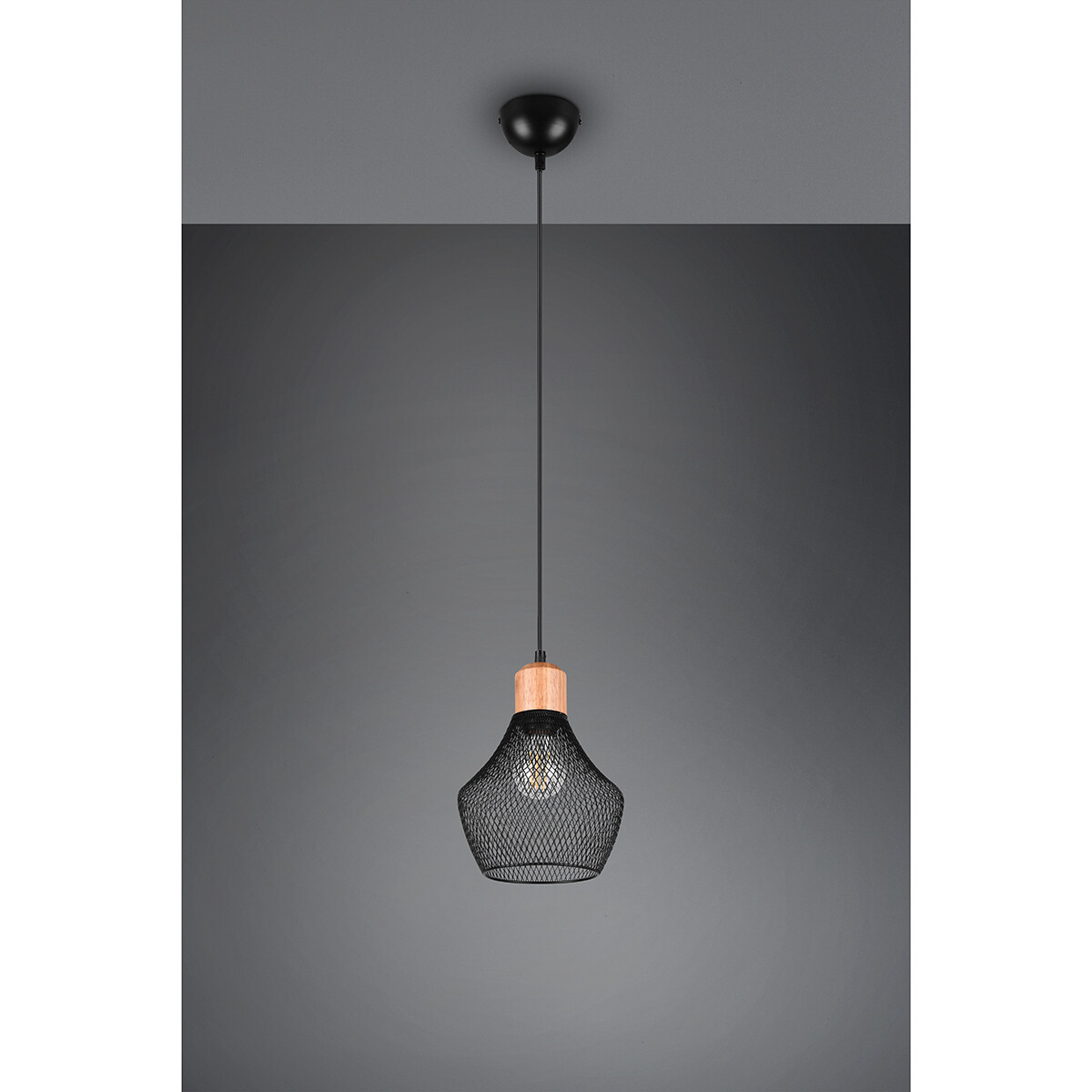 Suspension LED - Luminaire Suspendu - Trion Jenna - Douille E27 - 1-lumière - Rond - Mat Noir - Aluminium