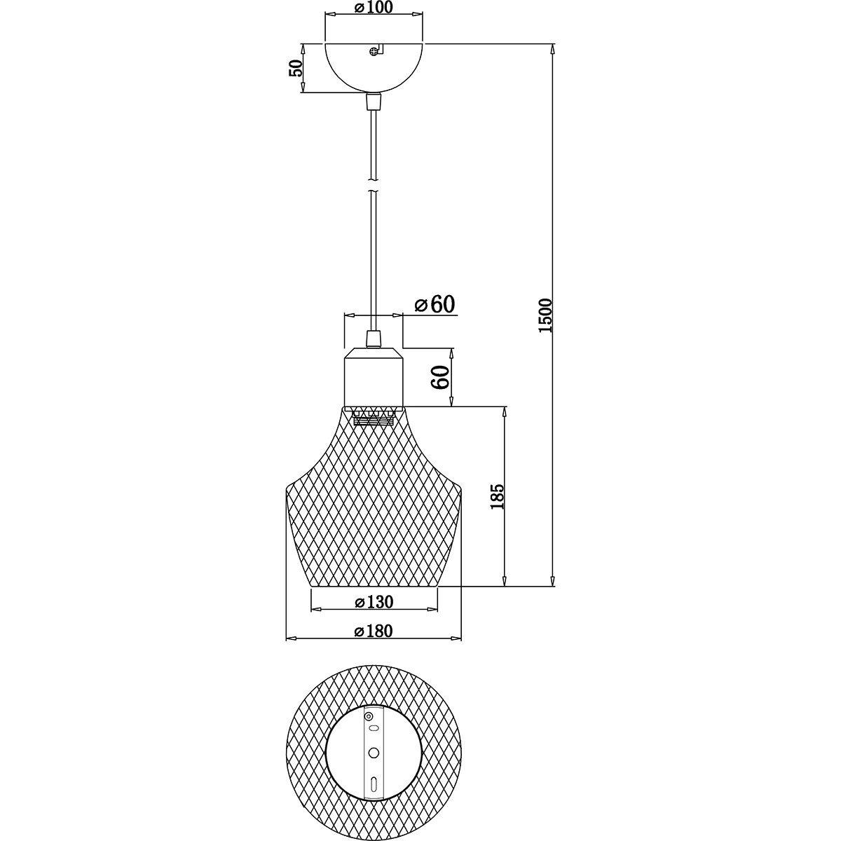 Suspension LED - Luminaire Suspendu - Trion Jenna - Douille E27 - 1-lumière - Rond - Mat Noir - Aluminium