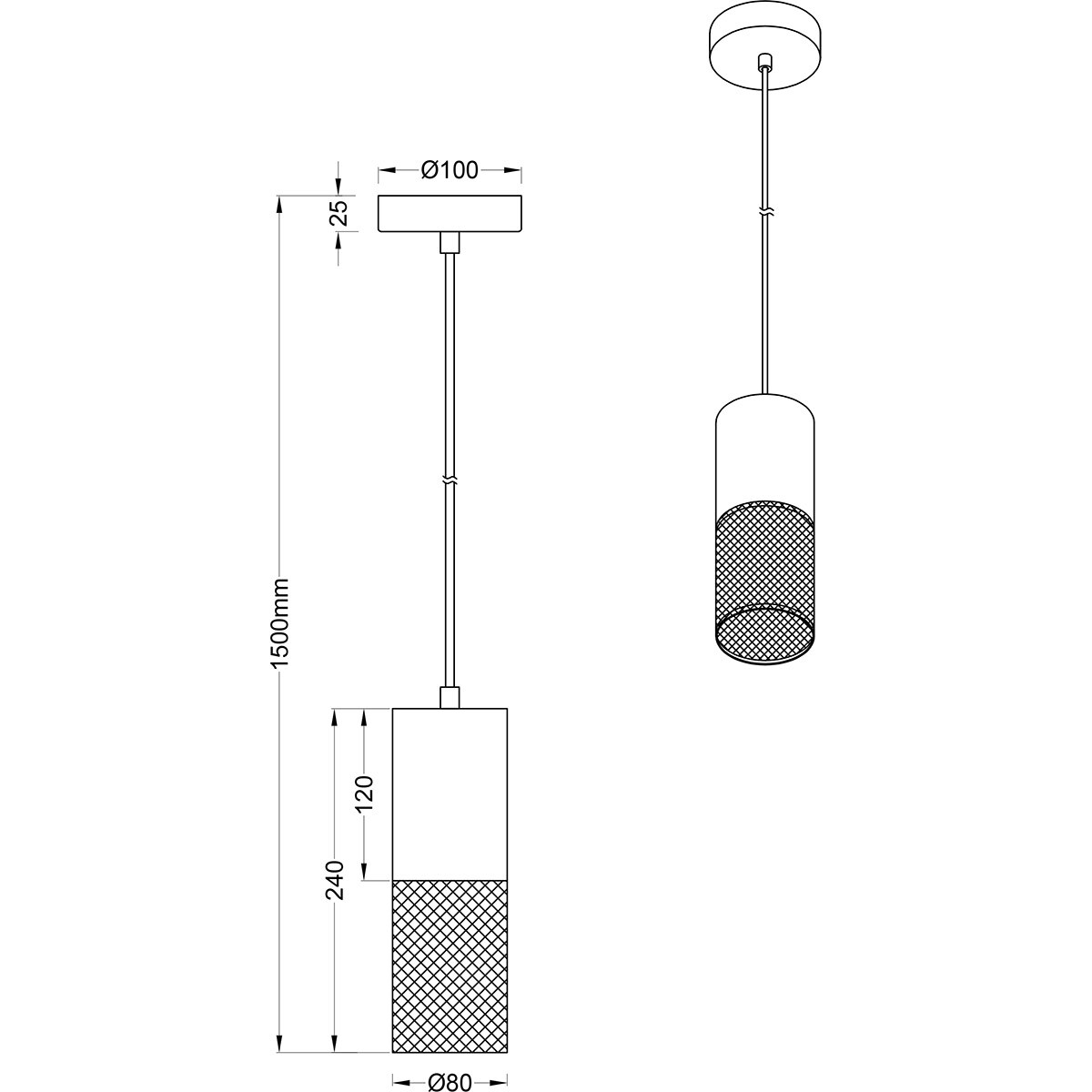 LED Suspension - Éclairage Suspendu - Trion Josh - Douille E27 - 1-lumière - Rond - Noir Blanc - Métal