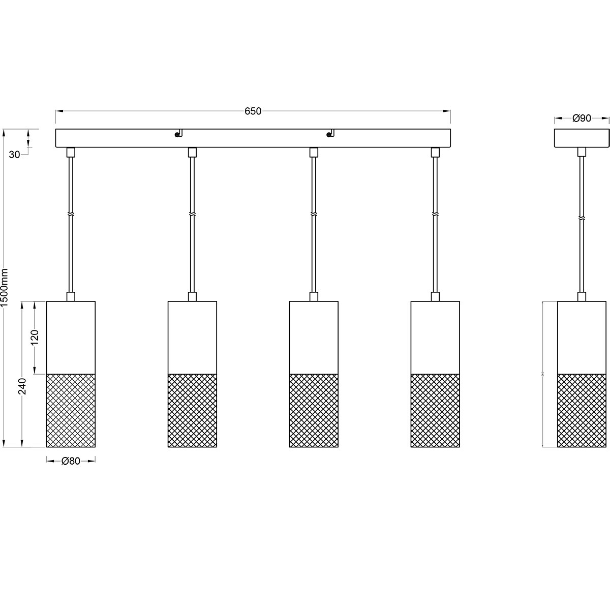 LED Suspension - Éclairage Suspendu - Trion Josh - Douille E27 - 4-lumières - Rond - Noir Blanc - Métal