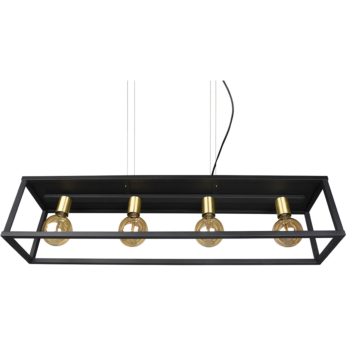 Suspension LED - Luminaire Suspendu - Trion Kandin - Douille E27 - 4-lumières - Rectangle - Mat Noir - Aluminium