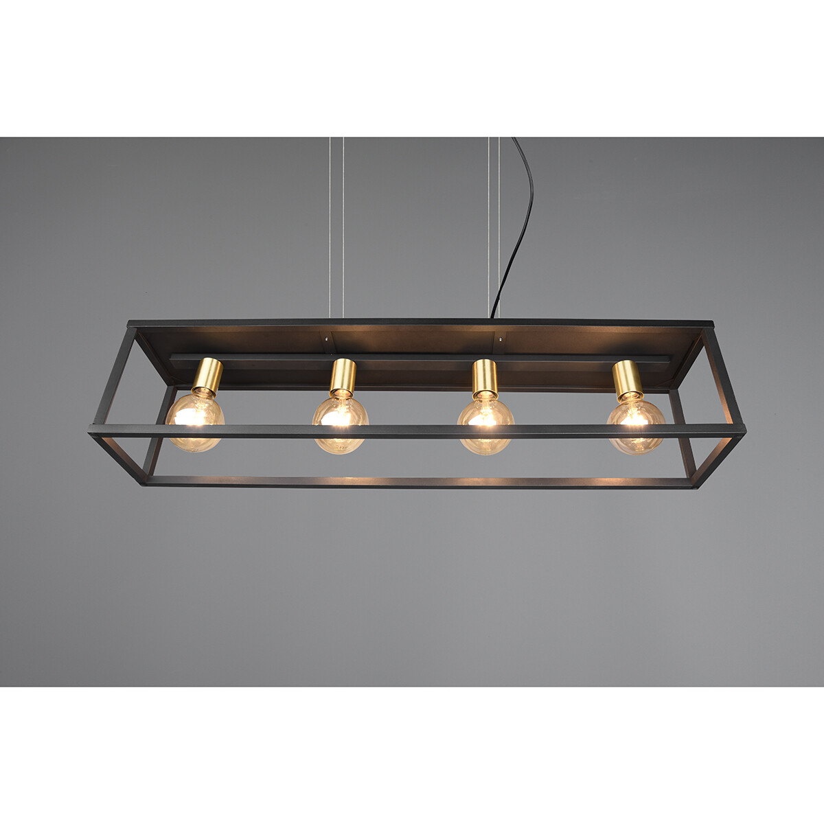 Suspension LED - Luminaire Suspendu - Trion Kandin - Douille E27 - 4-lumières - Rectangle - Mat Noir - Aluminium