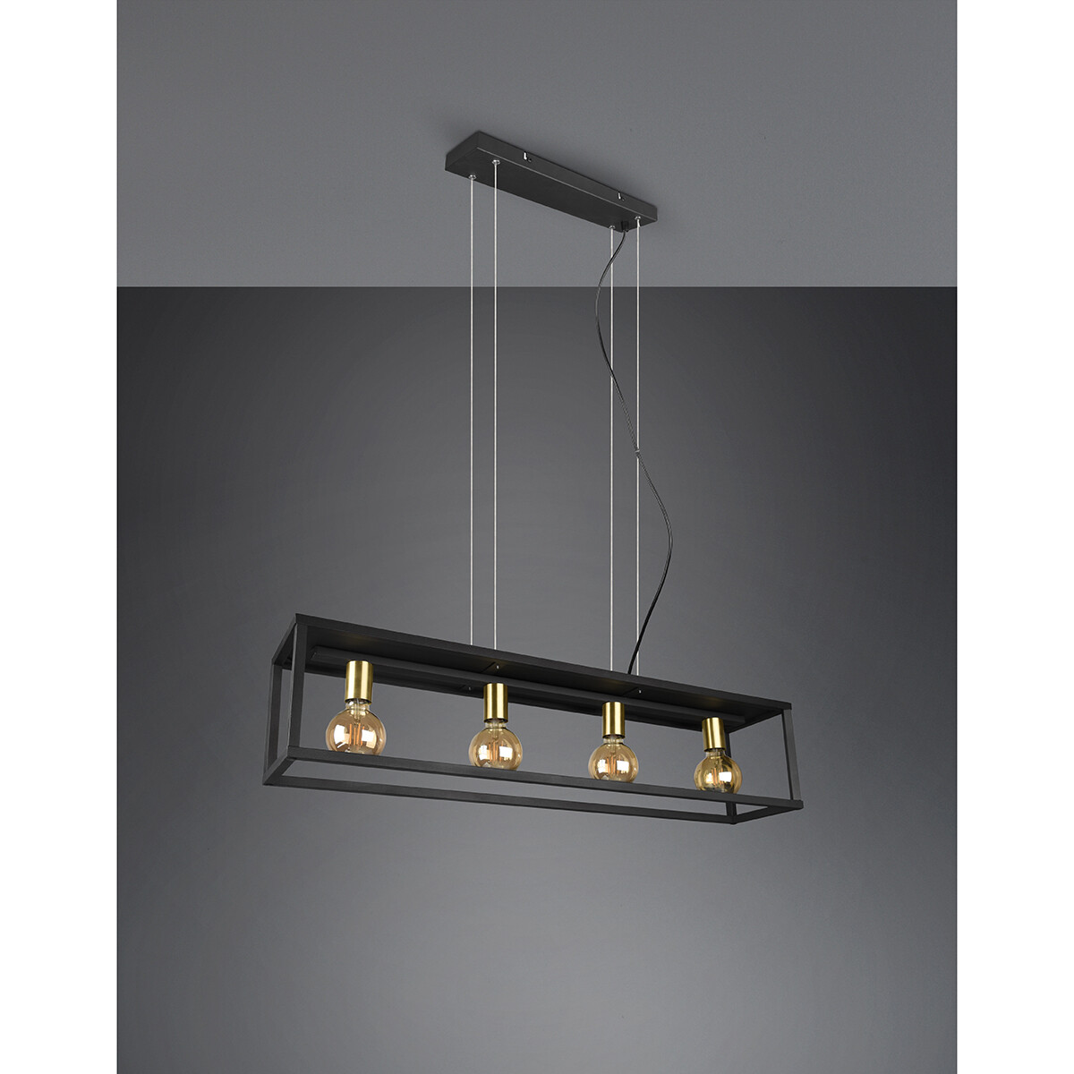 Suspension LED - Luminaire Suspendu - Trion Kandin - Douille E27 - 4-lumières - Rectangle - Mat Noir - Aluminium