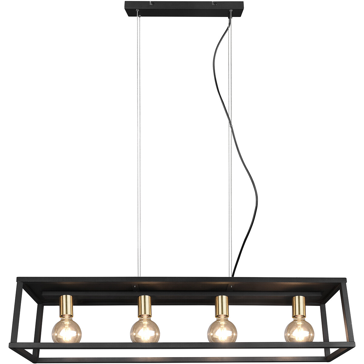 Suspension LED - Luminaire Suspendu - Trion Kandin - Douille E27 - 4-lumières - Rectangle - Mat Noir - Aluminium