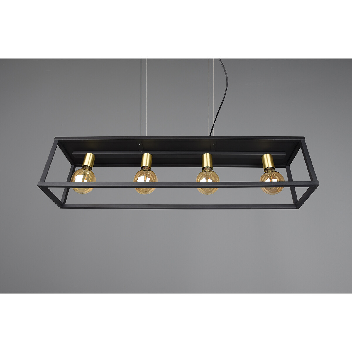 Suspension LED - Luminaire Suspendu - Trion Kandin - Douille E27 - 4-lumières - Rectangle - Mat Noir - Aluminium