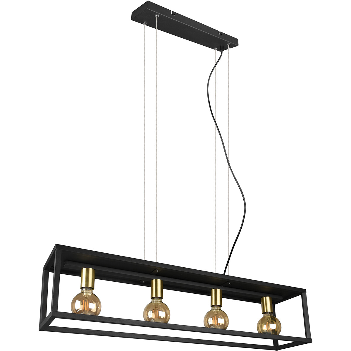 Suspension LED - Luminaire Suspendu - Trion Kandin - Douille E27 - 4-lumières - Rectangle - Mat Noir - Aluminium