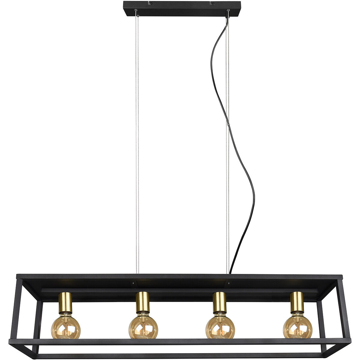 Suspension LED - Luminaire Suspendu - Trion Kandin - Douille E27 - 4-lumières - Rectangle - Mat Noir - Aluminium