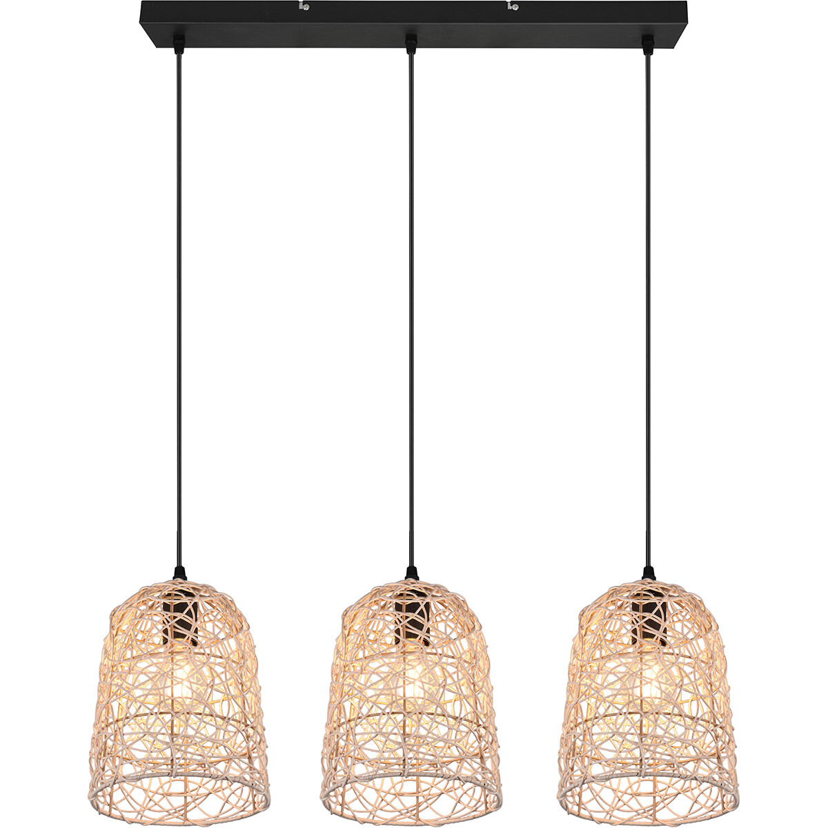 Suspension LED - Luminaire Suspendu - Trion Lopar - Douille E27 - 3-lumières - Rectangle - Brun - Bois