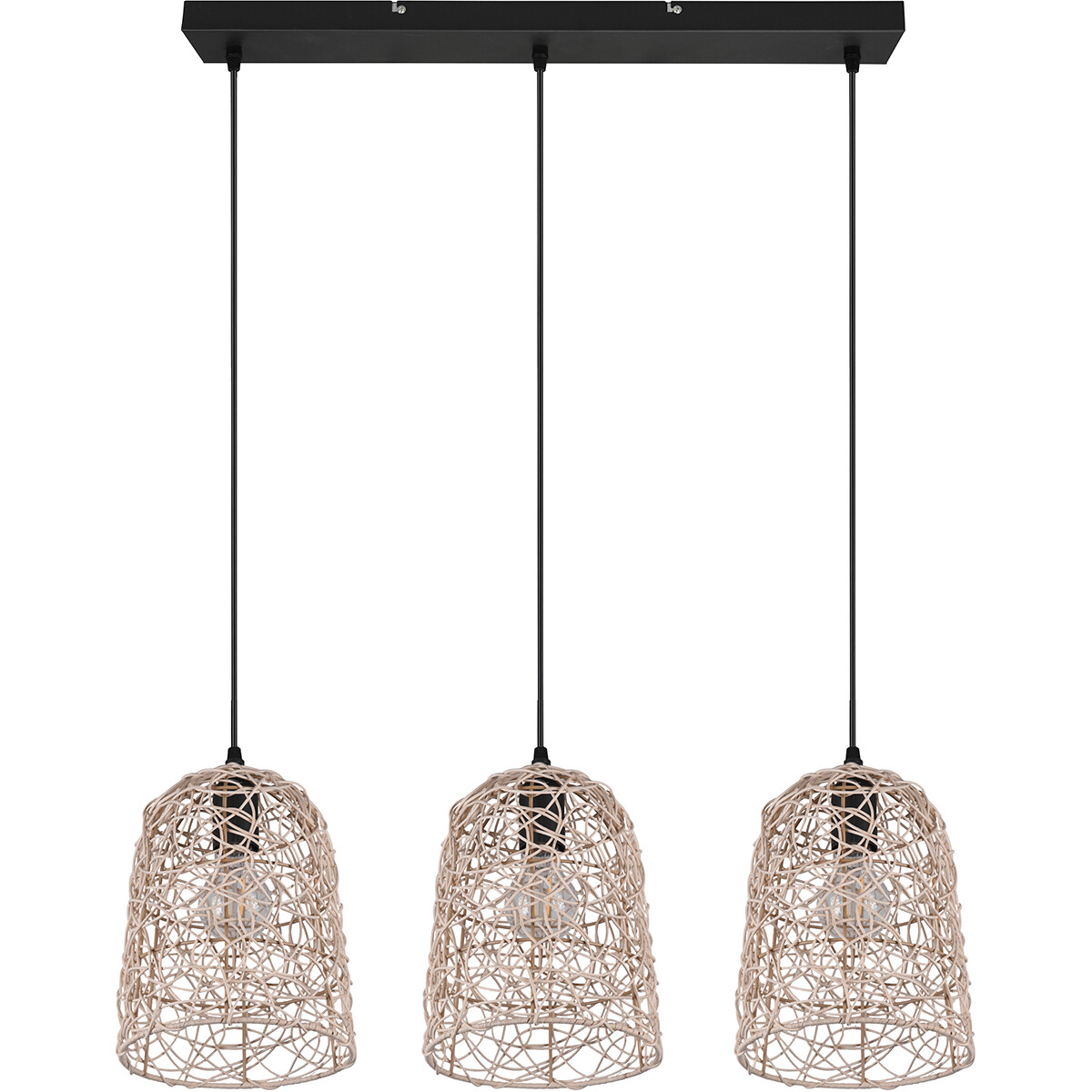 Suspension LED - Luminaire Suspendu - Trion Lopar - Douille E27 - 3-lumières - Rectangle - Brun - Bois