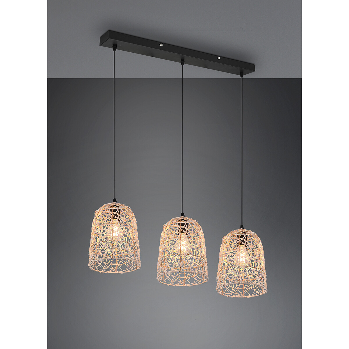 Suspension LED - Luminaire Suspendu - Trion Lopar - Douille E27 - 3-lumières - Rectangle - Brun - Bois