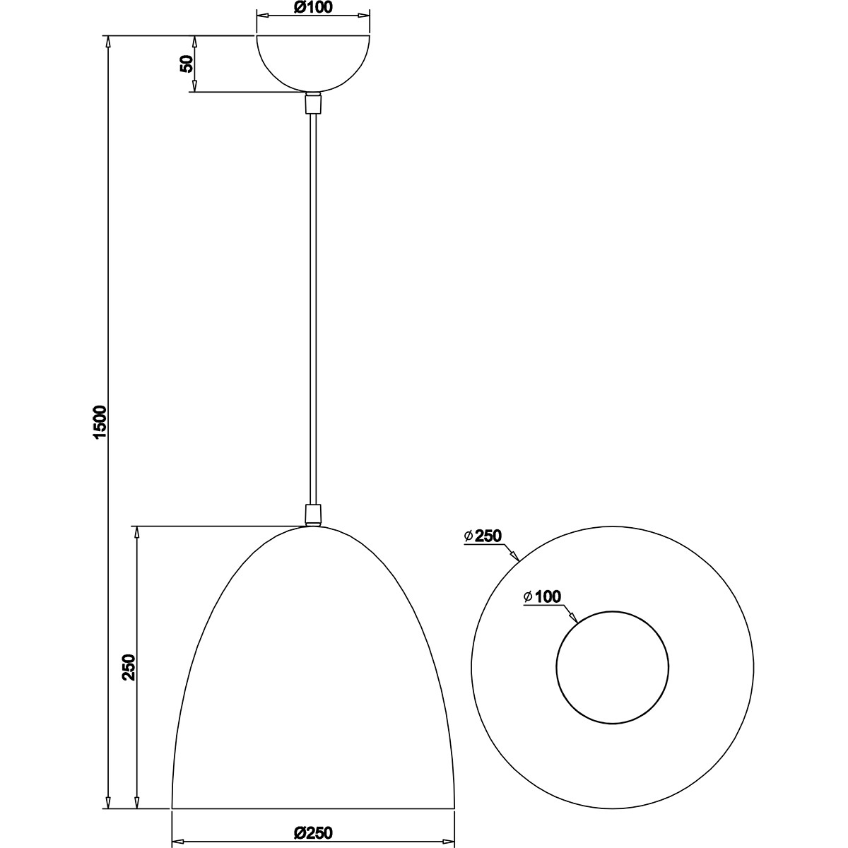 Suspension LED - Luminaire Suspendu - Trion Lopez - Douille E27 - 1-lumière - Rond - Mat Noir/Or - Aluminium