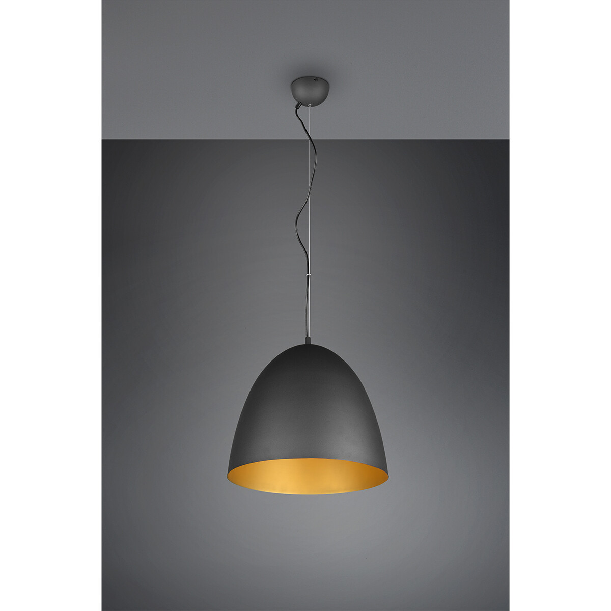 Suspension LED - Luminaire Suspendu - Trion Lopez XL - Douille E27 - 1-lumière - Rond - Mat Noir/Or - Aluminium