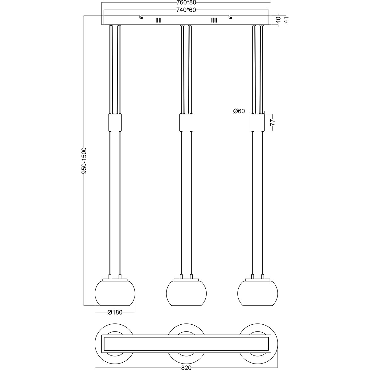 Suspension LED - Luminaire Suspendu - Trion Maliba - 24W - 3-lumières - Blanc Chaud 3000K - Dimmable - Rectangle - Mat Or - Aluminium