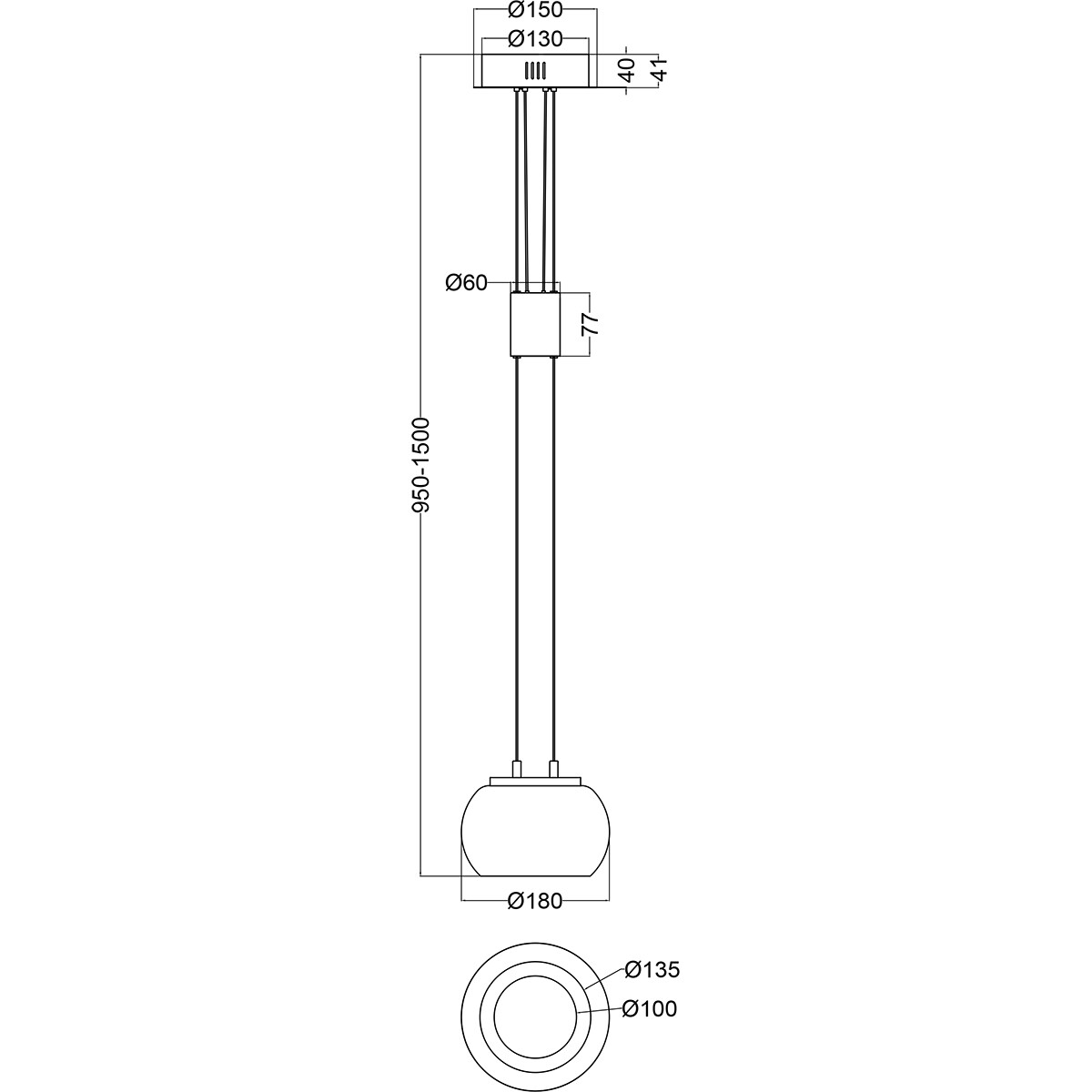 Suspension LED - Luminaire Suspendu - Trion Maliba - 8W - 1-lumière - Blanc Chaud 3000K - Dimmable - Rond - Mat Or - Aluminium