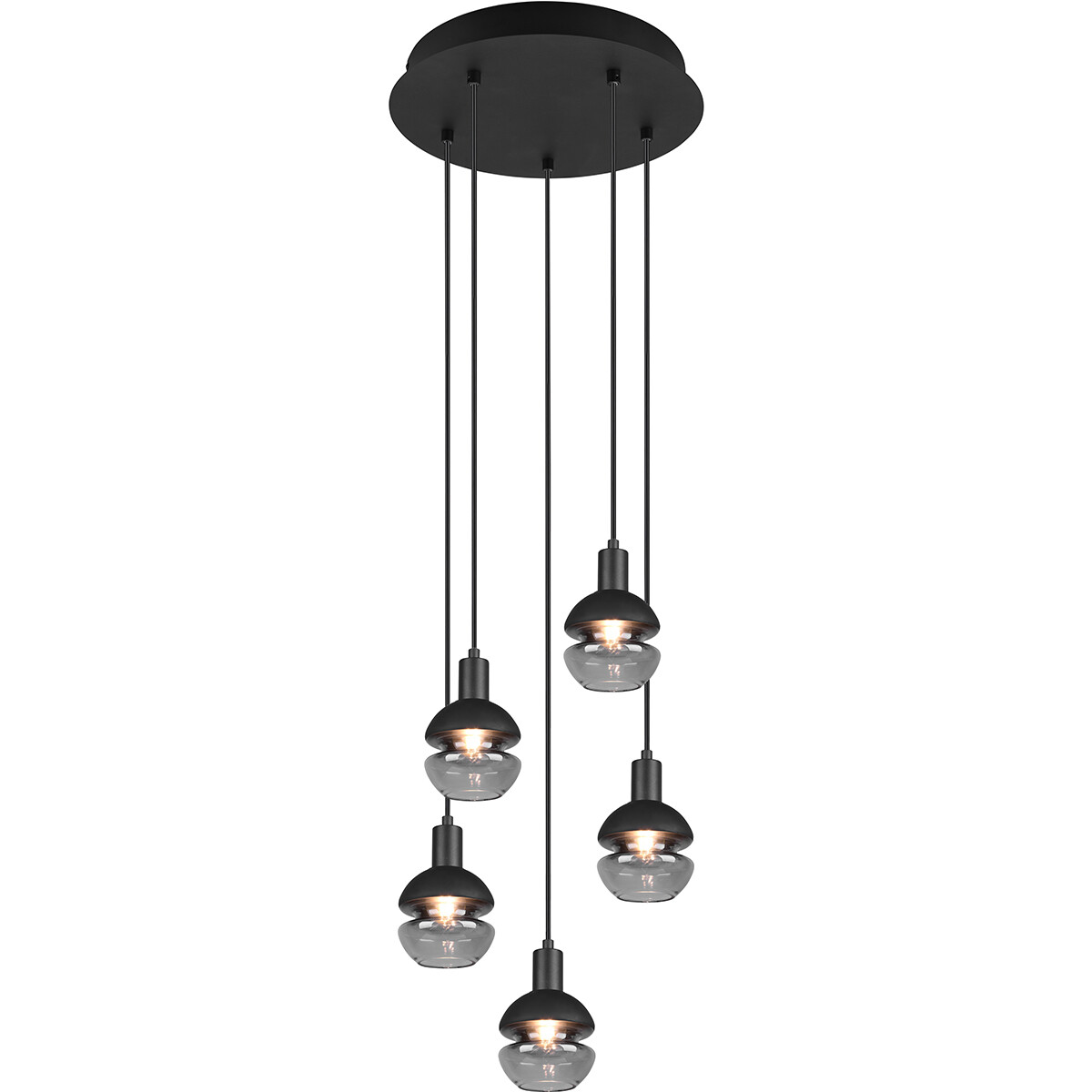 Suspension LED - Luminaire Suspendu - Trion Merda - Douille E14 - 5-lumières - Rond - Mat Noir - Aluminium