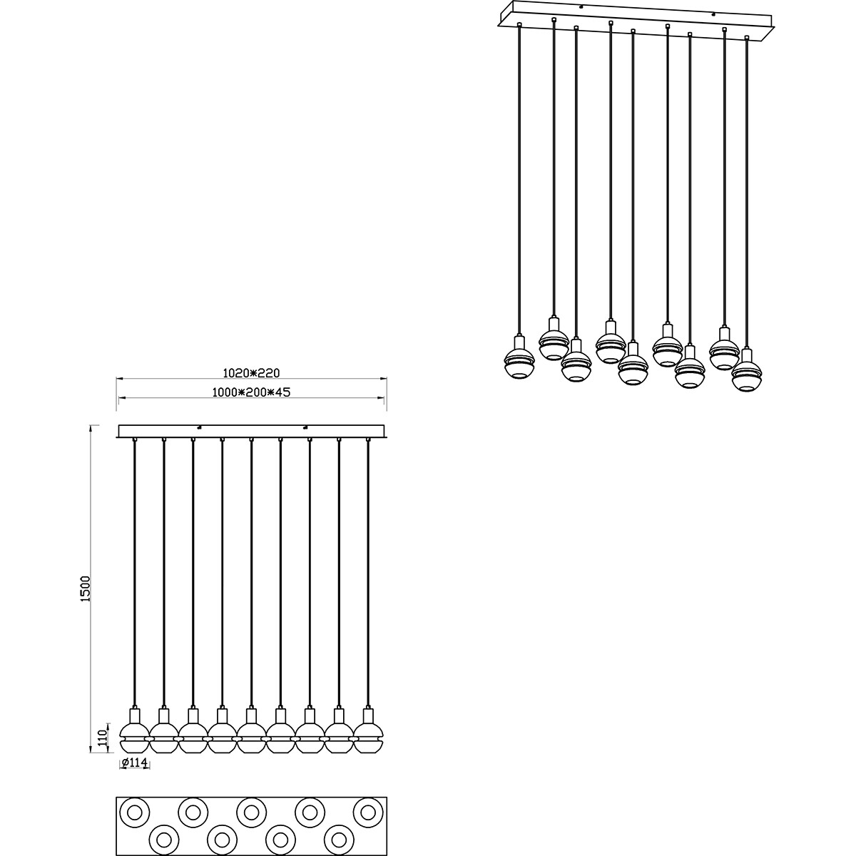 Suspension LED - Luminaire Suspendu - Trion Merda - Douille E14 - 9-lumières - Rectangle - Mat Blanc - Aluminium