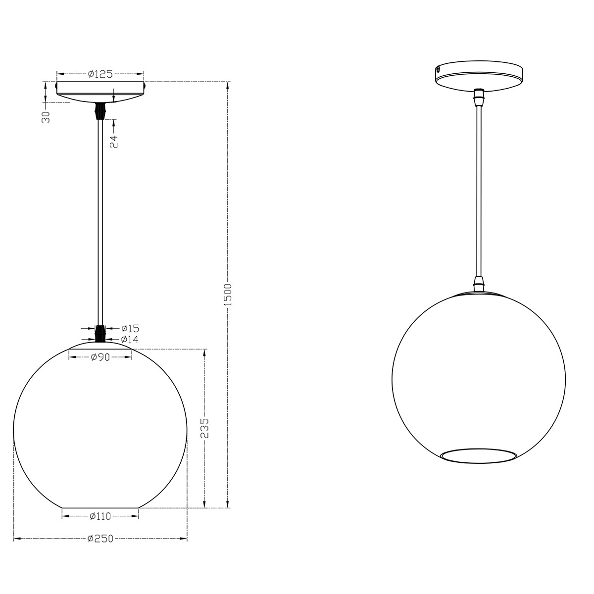 Suspension LED - Luminaire Suspendu - Trion Mono - Douille E27 - Rond - Mat Nickel - Aluminium