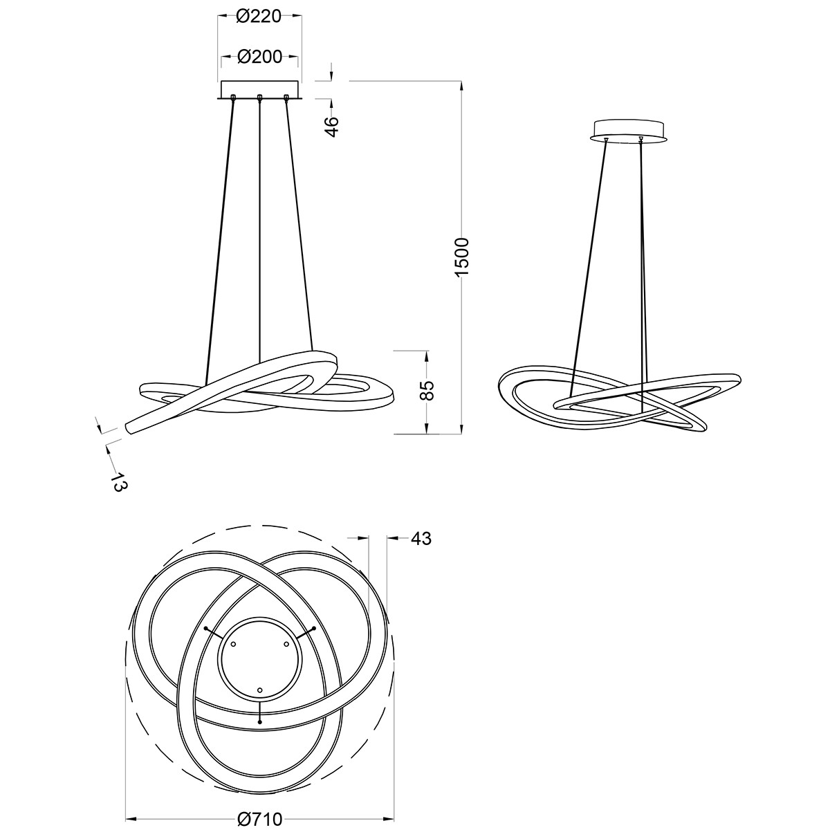 Suspension LED - Luminaire Suspendu - Trion Oaky - 52W - Blanc Chaud 3000K - Dimmable - Rond - Mat Nickel - Aluminium