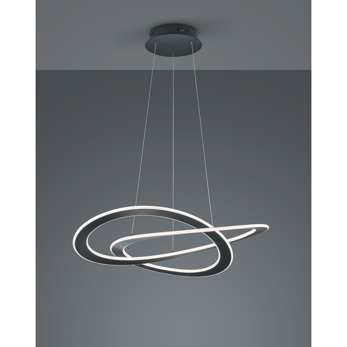 Suspension LED - Luminaire Suspendu - Trion Oaky - 52W - Blanc Chaud 3000K - Dimmable - Rond - Mat Anthracite - Aluminium