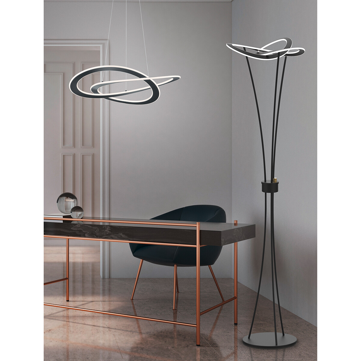 Suspension LED - Luminaire Suspendu - Trion Oaky - 52W - Blanc Chaud 3000K - Dimmable - Rond - Mat Anthracite - Aluminium