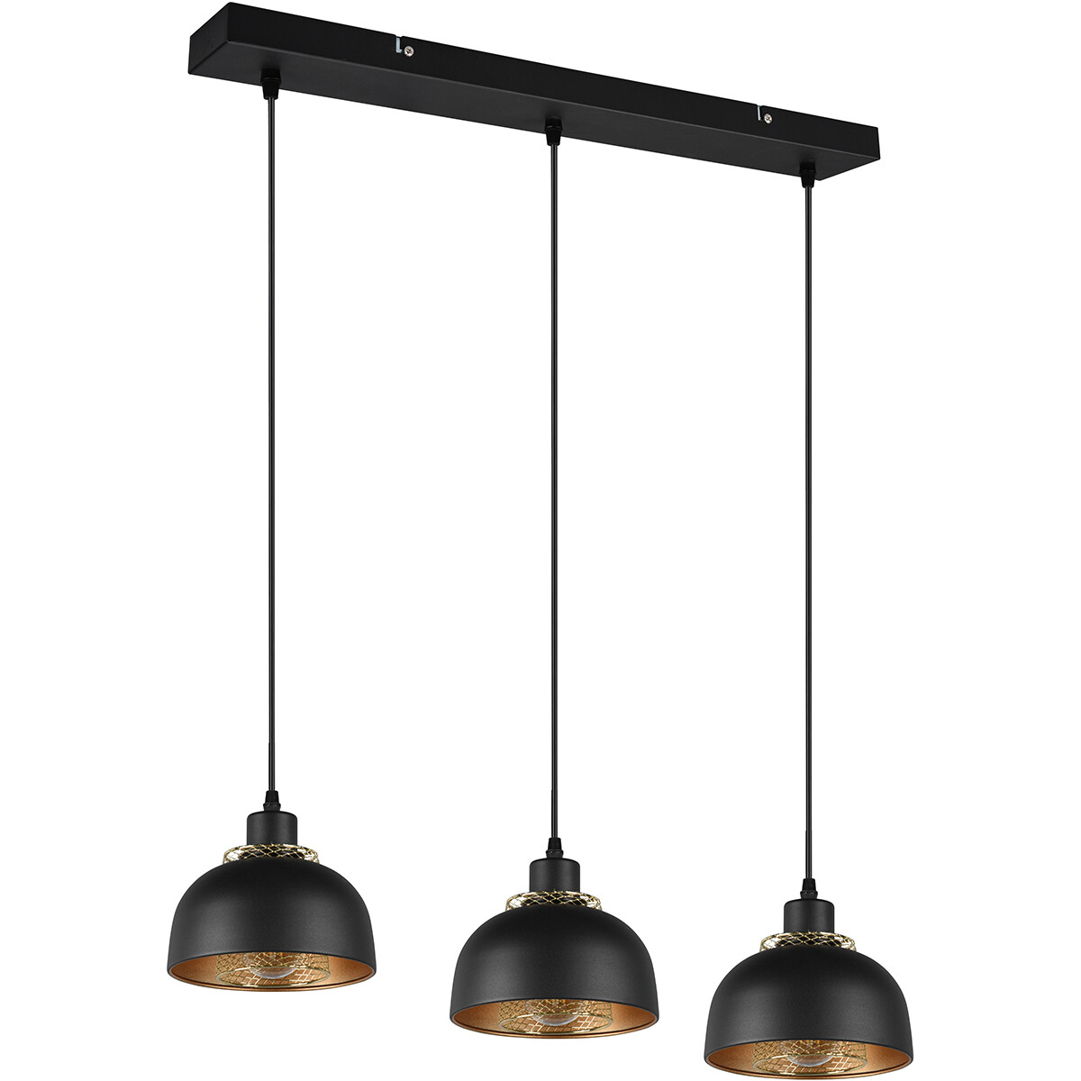 Suspension LED - Luminaire Suspendu - Trion Palmo - Douille E27 - 3-lumières - Rectangle - Mat Noir - Aluminium