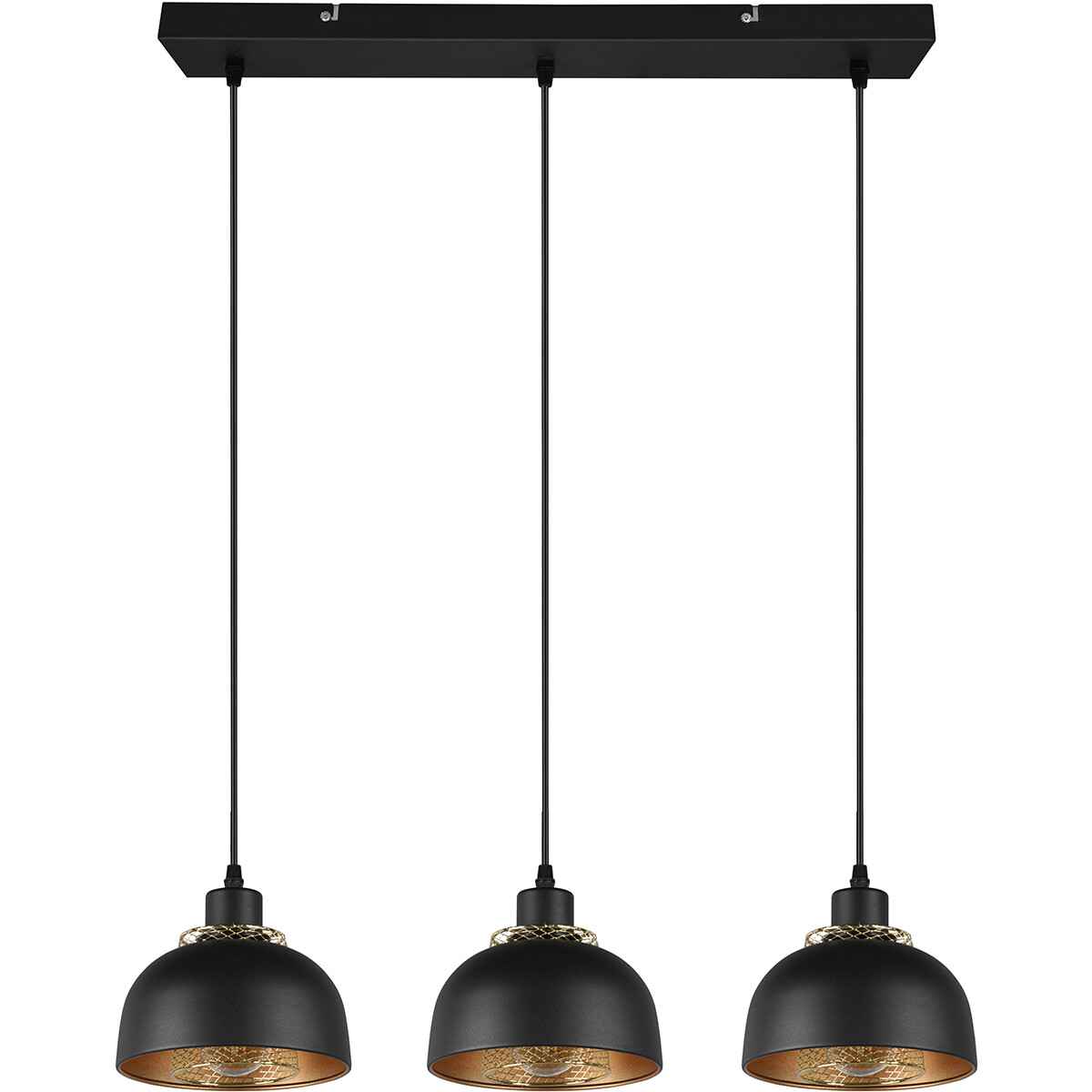 Suspension LED - Luminaire Suspendu - Trion Palmo - Douille E27 - 3-lumières - Rectangle - Mat Noir - Aluminium