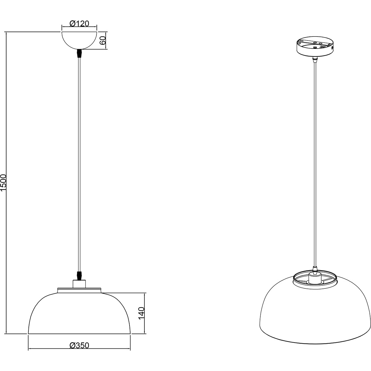 Suspension LED - Luminaire Suspendu - Trion Palmo XL - Douille E27 - 1-lumière - Rond - Mat Noir - Aluminium