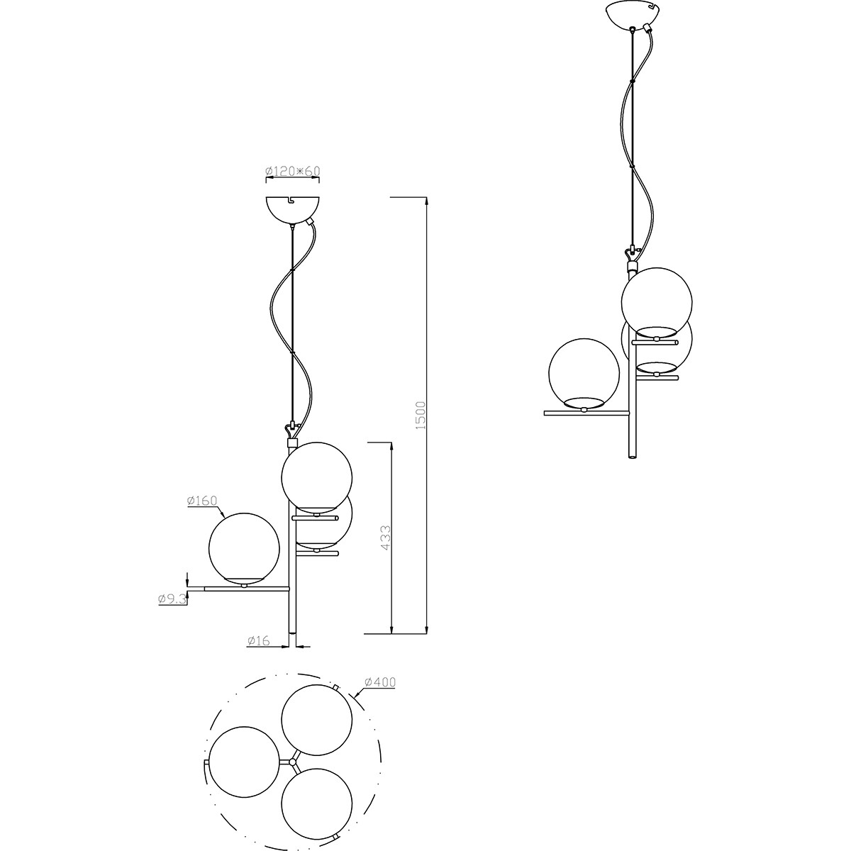 Suspension LED - Luminaire Suspendu - Trion Pora - Douille E14 - Rond - Mat Noir - Aluminium