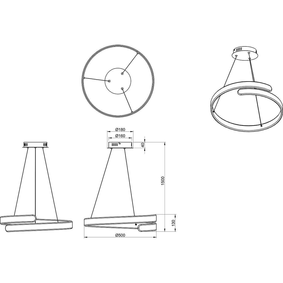 Suspension LED - Luminaire Suspendu - Trion Prigon - 37W - Blanc Neutre 4000K - Dimmable - Rond - Mat Blanc - Aluminium