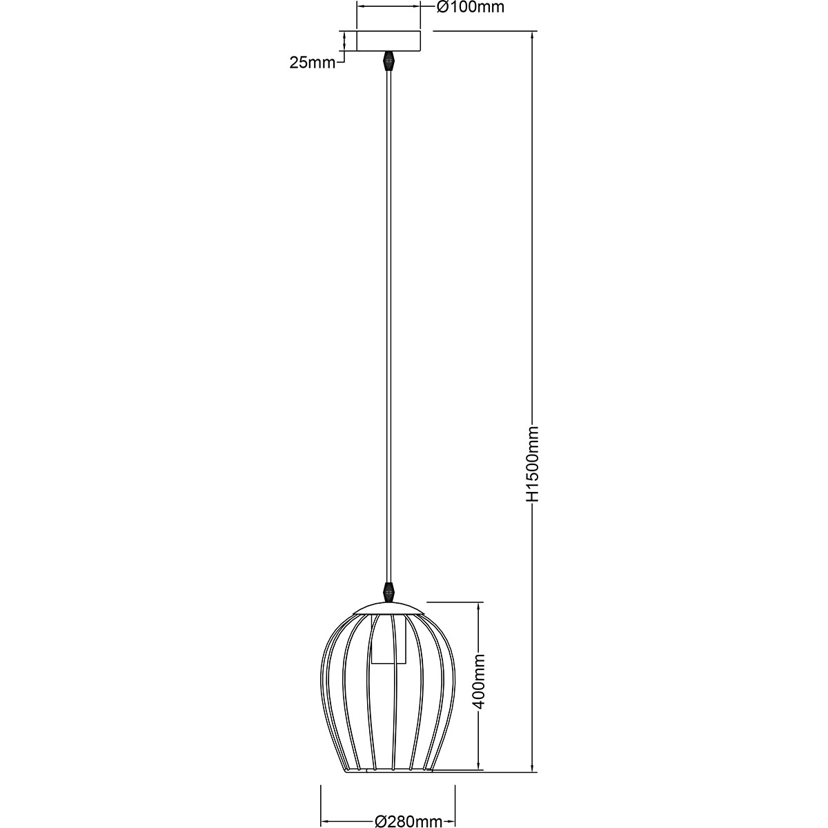 Lampe suspendue LED - Éclairage suspendu - Trion Rigo - Douille E27 - Ronde - Noir mat - Métal - Réglable en hauteur