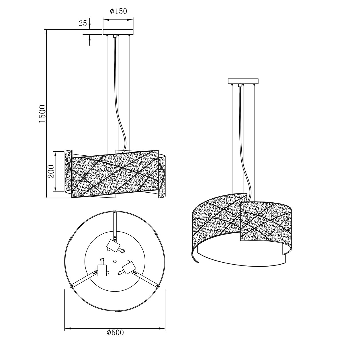 Suspension LED - Luminaire Suspendu - Trion Sandra - Douille E27 - 3-lumières - Rond - Mat Blanc - Verre