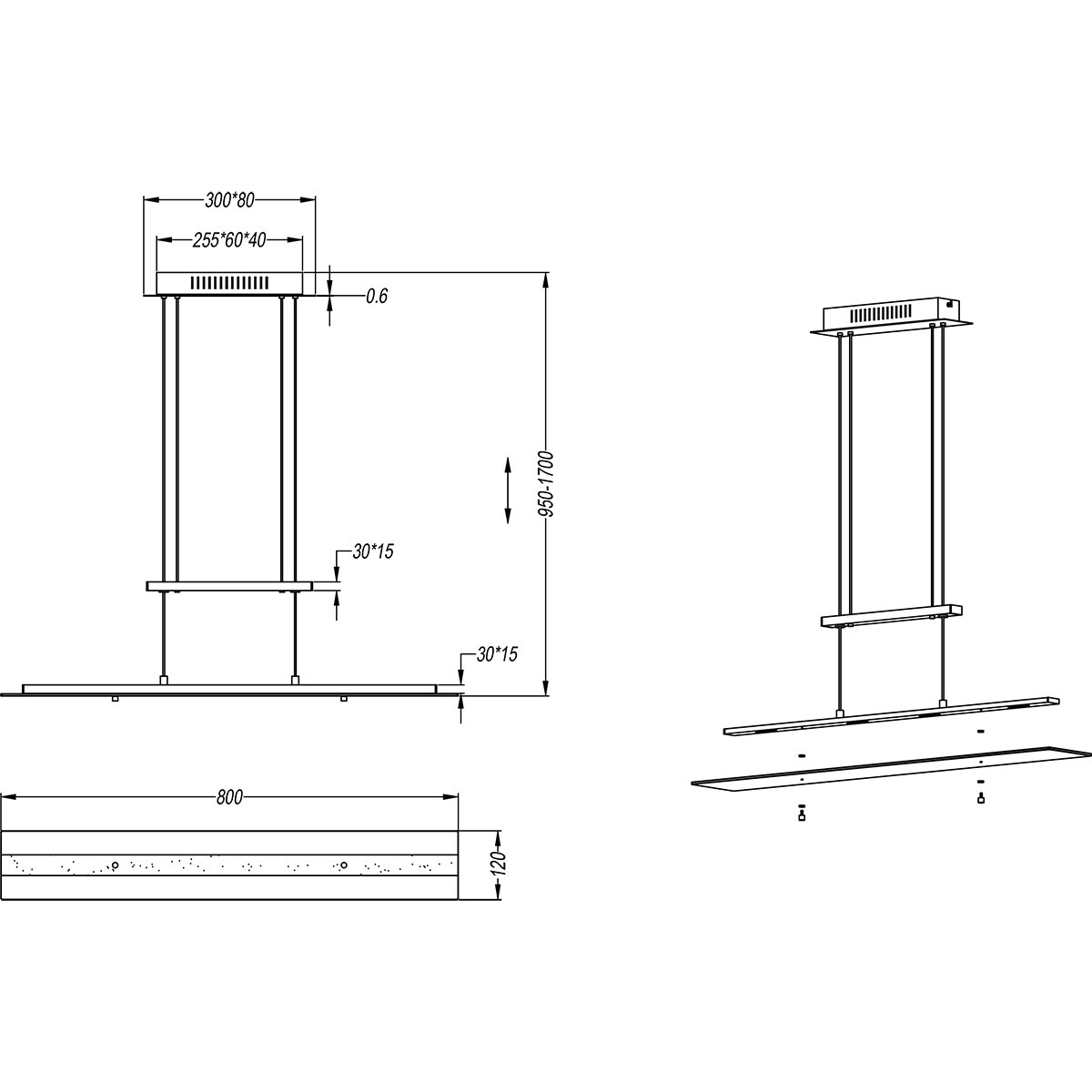 LED Suspension - Éclairage Suspendu - Trion Silom - Blanc Chaud 3000K - 4-lumières - Rectangulaire - Nickel Mat - Métal