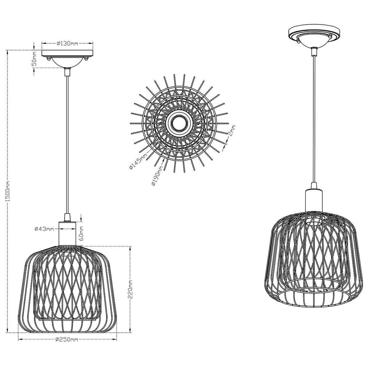 Suspension LED - Luminaire Suspendu - Trion Simon - Douille E27 - 1-lumière - Rond - Mat Noir - Aluminium