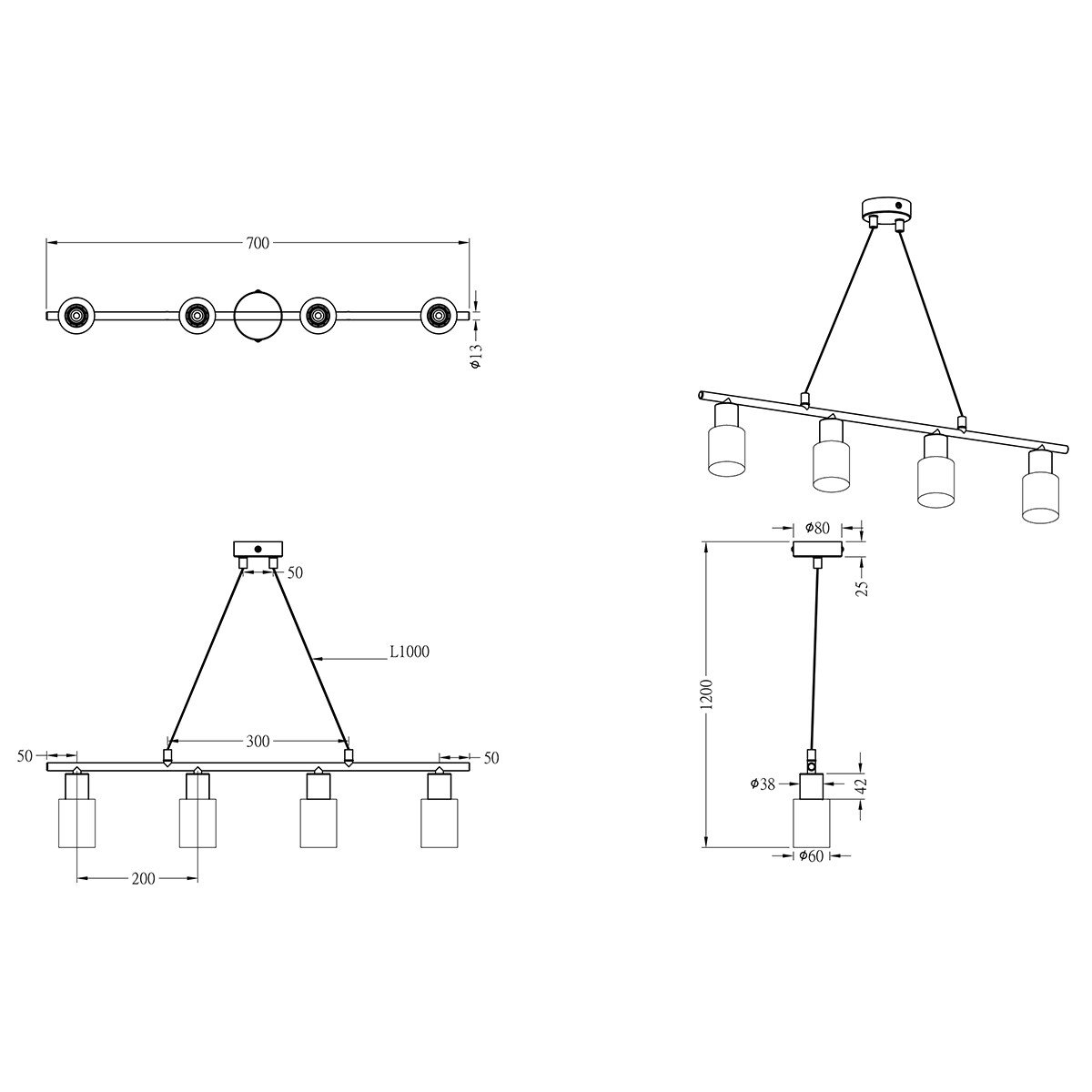 Suspension LED - Luminaire Suspendu - Trion Smast - Douille E14 - Rectangle - Mat Nickel - Aluminium