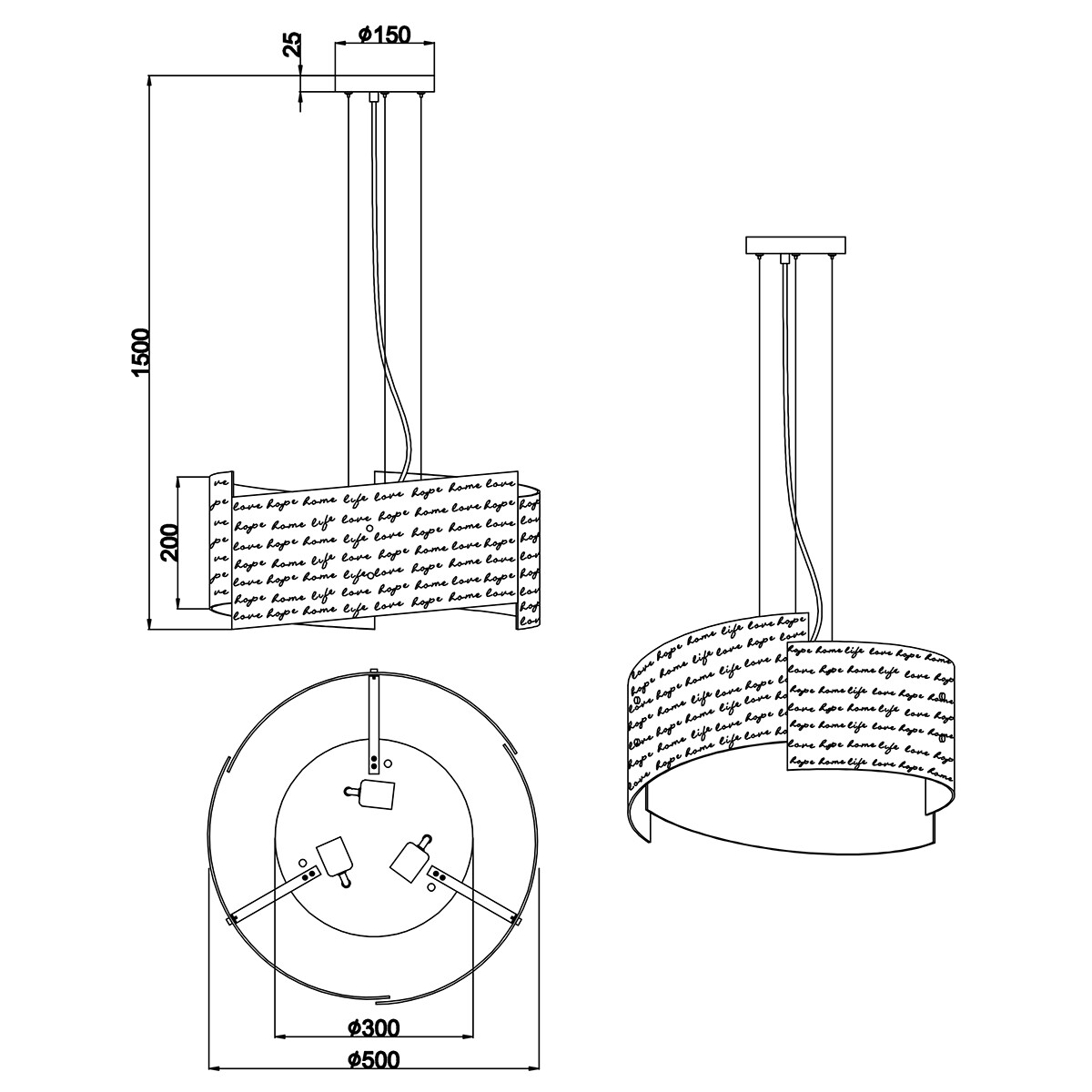 Suspension LED - Luminaire Suspendu - Trion Sonu - Douille E27 - 3-lumières - Rond - Mat Blanc - Aluminium