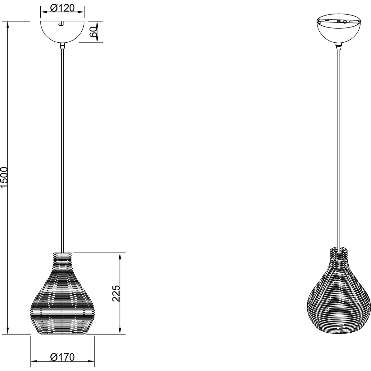 Suspension LED - Luminaire Suspendu - Trion Sparko - Douille E14 - 1-lumière - Rond - Noir - Bois