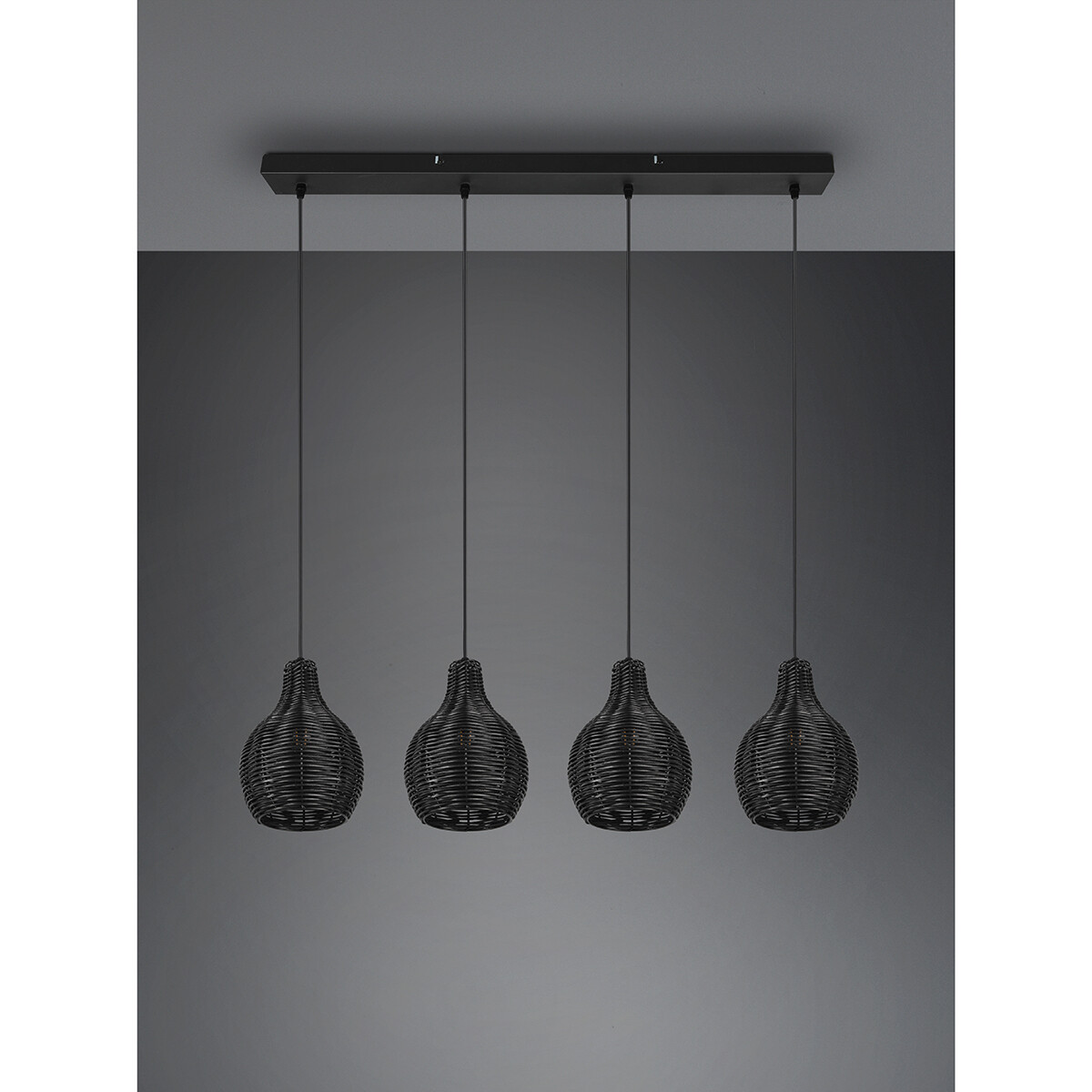 Suspension LED - Luminaire Suspendu - Trion Sparko - Douille E14 - 4-lumières - Rectangle - Noir - Bois