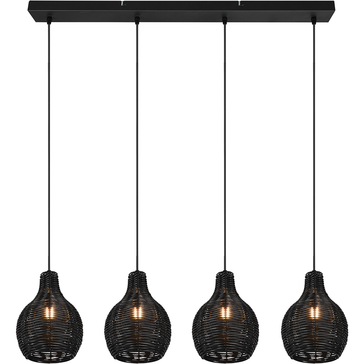 Suspension LED - Luminaire Suspendu - Trion Sparko - Douille E14 - 4-lumières - Rectangle - Noir - Bois