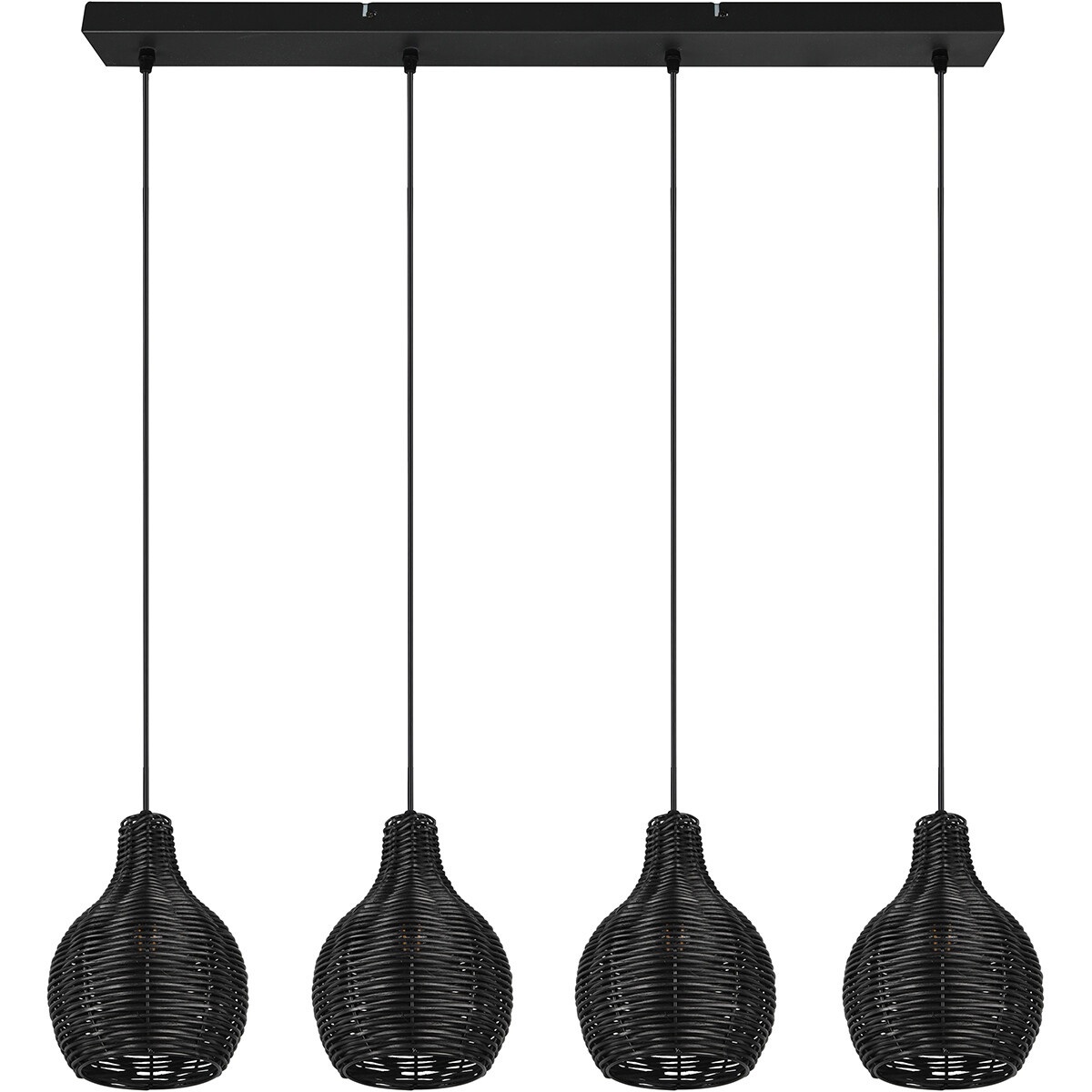 Suspension LED - Luminaire Suspendu - Trion Sparko - Douille E14 - 4-lumières - Rectangle - Noir - Bois