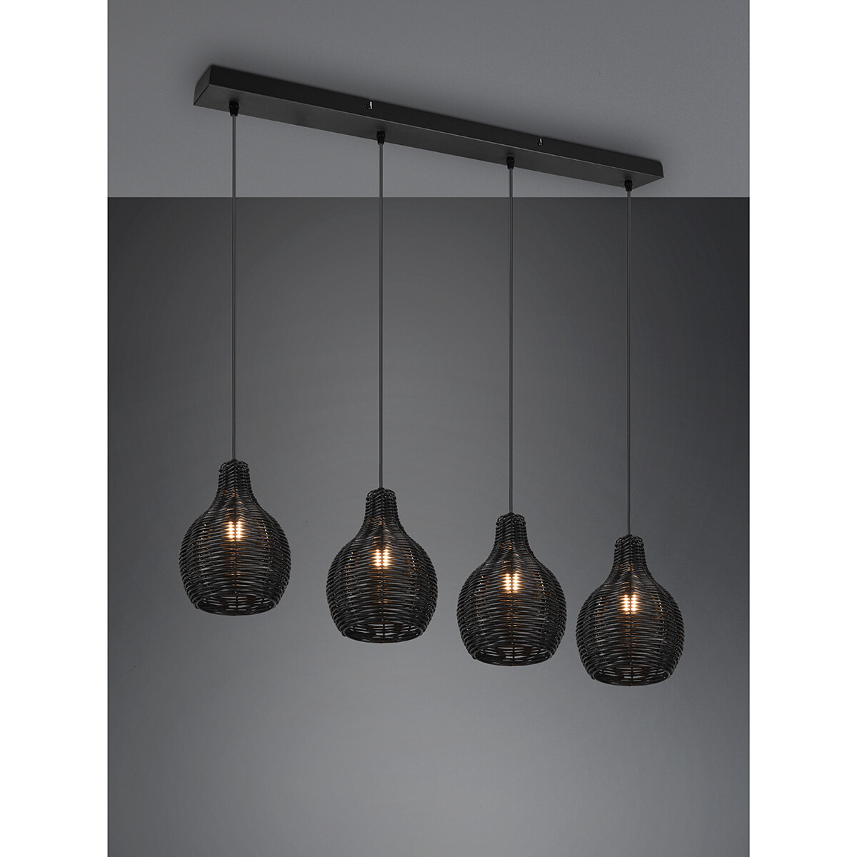 Suspension LED - Luminaire Suspendu - Trion Sparko - Douille E14 - 4-lumières - Rectangle - Noir - Bois