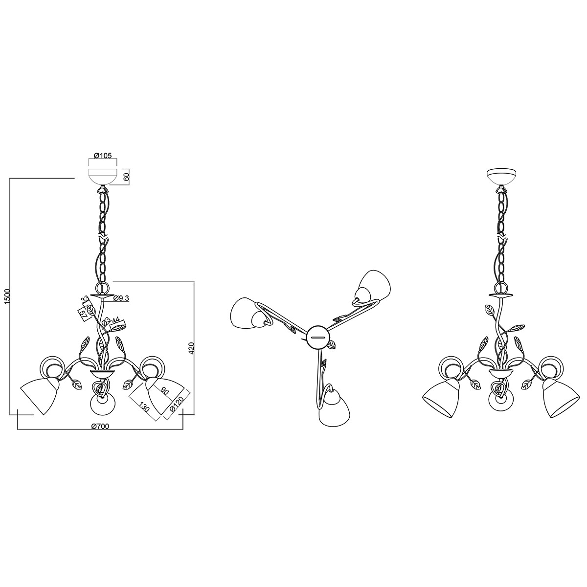 Suspension LED - Luminaire Suspendu - Trion Trada - Douille E14 - 3-lumières - Rond - Rouille Antique - Aluminium